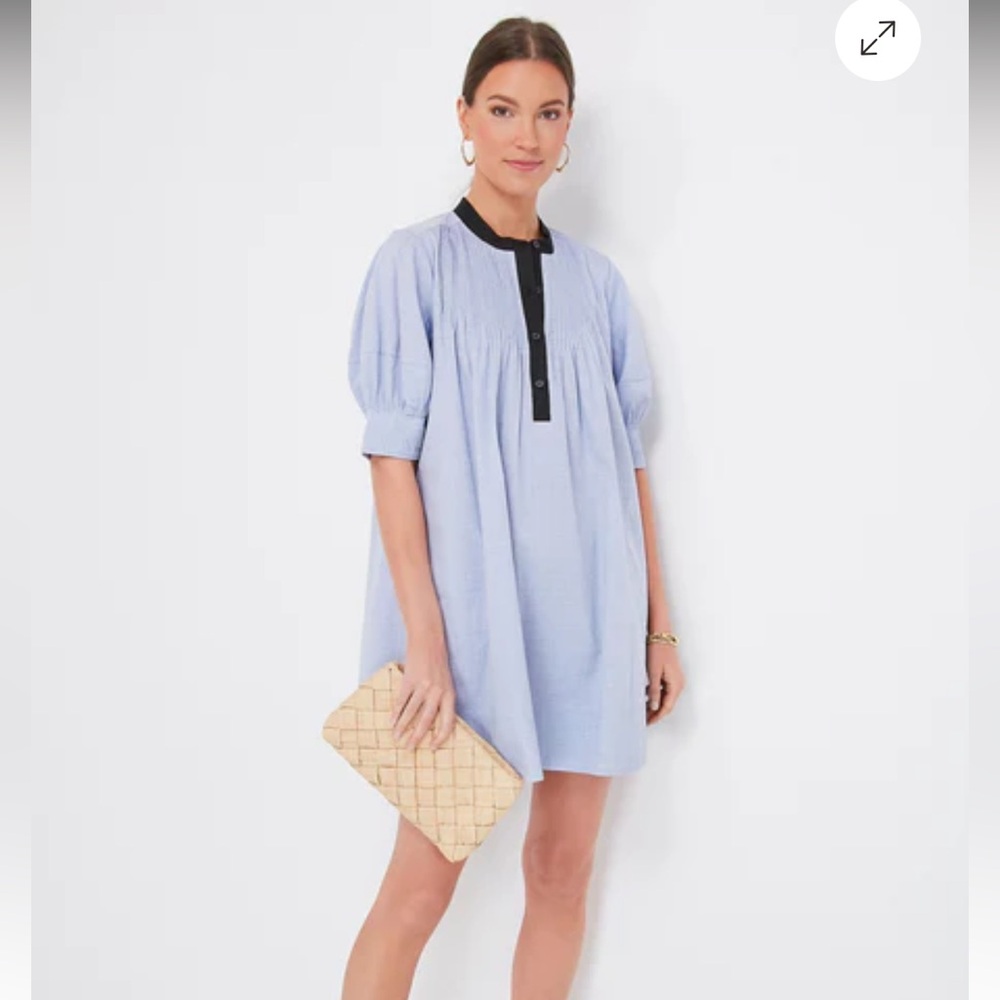 TUCKERNUCK POMANDER PLACE Blue Annalee Dress Light Blue with Black Collar XS